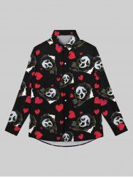 Gothic Valentine's Day Skulls Ghost Heart Print Button Down Shirt For Men -  