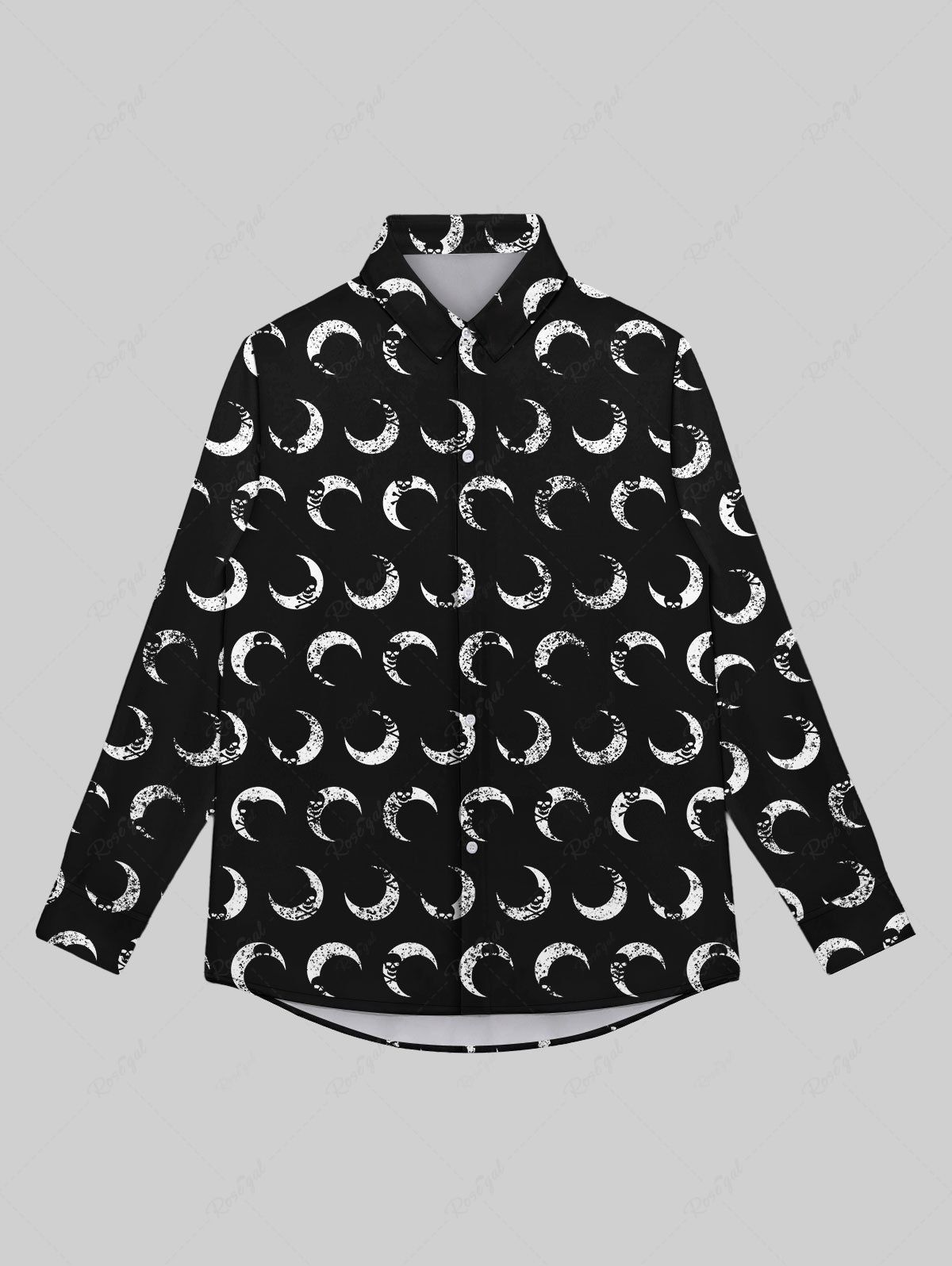 Chemise Gothique Imprimé Crâne et Lune à Boutons pour Homme Noir 8XL
