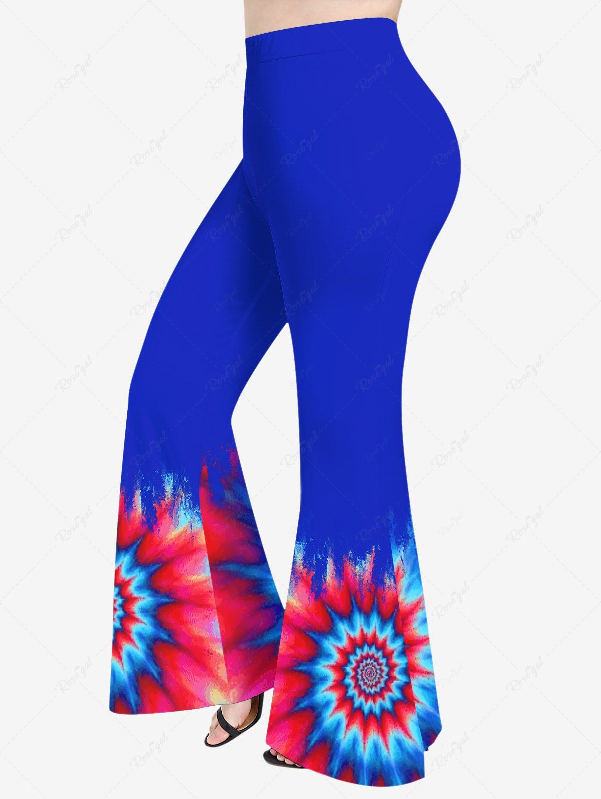 Affordable Plus Size Spiral Tie Dye Colorblock Print Flare Pants  