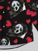 Gothic Valentine's Day Skulls Ghost Heart Print Button Down Shirt For Men -  