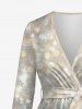 Plus Size Circle Glitter Sparkling Sequin Ombre 3D Print Surplice Poet Sleeve Blouse With Belt -  