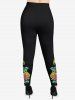 Plus Size Rose Flowers Leaf Print Leggings -  