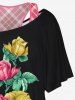Plus Size Racerback Tank Top and Rose Flower Leaf Print Batwing Sleeve Skew Collar T-shirt -  