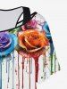 Plus Size Racerback Tank Top and Rose Flower Paint Drop Blobs Print Batwing Sleeve Skew Neck T-shirt -  