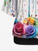 Plus Size Racerback Tank Top and Rose Flower Paint Drop Blobs Print Batwing Sleeve Skew Neck T-shirt -  