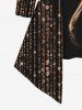 Plus Size Glitter Sparkling Sequins Tassel Line Fire Print Asymmetric Patchwork 2 in 1 Long Sleeves Top -  