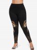 Plus Size Glitter Sparkling Sequins Tassel Line Fire Flame Print Skinny Leggings -  