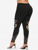 Plus Size Glitter Sparkling Sequins Tassel Line Fire Flame Print Skinny Leggings -  