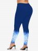 Plus Size Rose Flower Tie Dye Colorblock Print Leggings -  