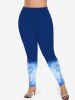 Plus Size Rose Flower Tie Dye Colorblock Print Leggings -  