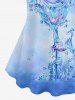 Plus Size Tie Dye Ombre Colorblock Crystal Rose Flower Print T-shirt -  