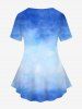 Plus Size Tie Dye Ombre Colorblock Crystal Rose Flower Print T-shirt -  
