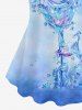 T-shirt Ombré Fleur Rose Imprimée en Cristal - Bleu 6X