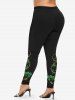 Plus Size Leaf Plant Star Glitter Sparkling Sequin 3D Print Leggings -  