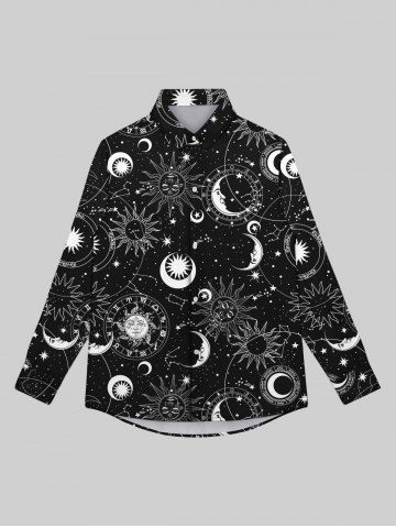 Chemise Boutonnée Gothique Etoile Lune Soleil Galaxie Imprimés pour Homme