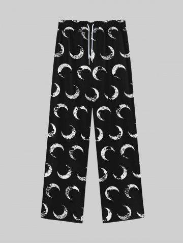 Pantalon de Survêtement Gothique Imprimé Crâne et Lune à Jambes Larges à Corde pour Homme - BLACK - L