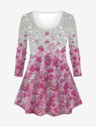 Plus Size Glitter Sparkling Striped Heart Print Valentines Long Sleeves T-shirt -  