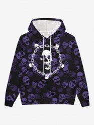 Gothic Skulls Chains Print Drawstring Hoodie For Men -  