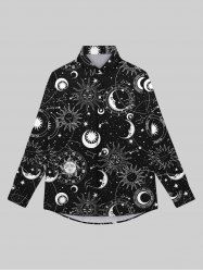 Gothic Galaxy Sun Moon Star Print Button Down Shirt For Men -  