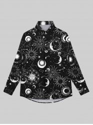 Chemise Boutonnée Gothique Etoile Lune Soleil Galaxie Imprimés pour Homme - Noir XL