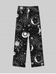 Gothic Galaxy Sun Moon Star Print Wide Leg Drawstring Sweatpants For Men -  