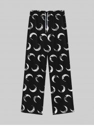 Gothic Skulls Moon Print Wide Leg Drawstring Sweatpants For Men -  