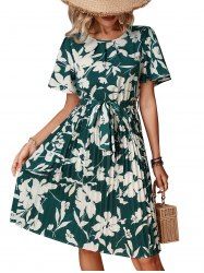 Women Summer A Line Fashion Flowers Print Dress -  