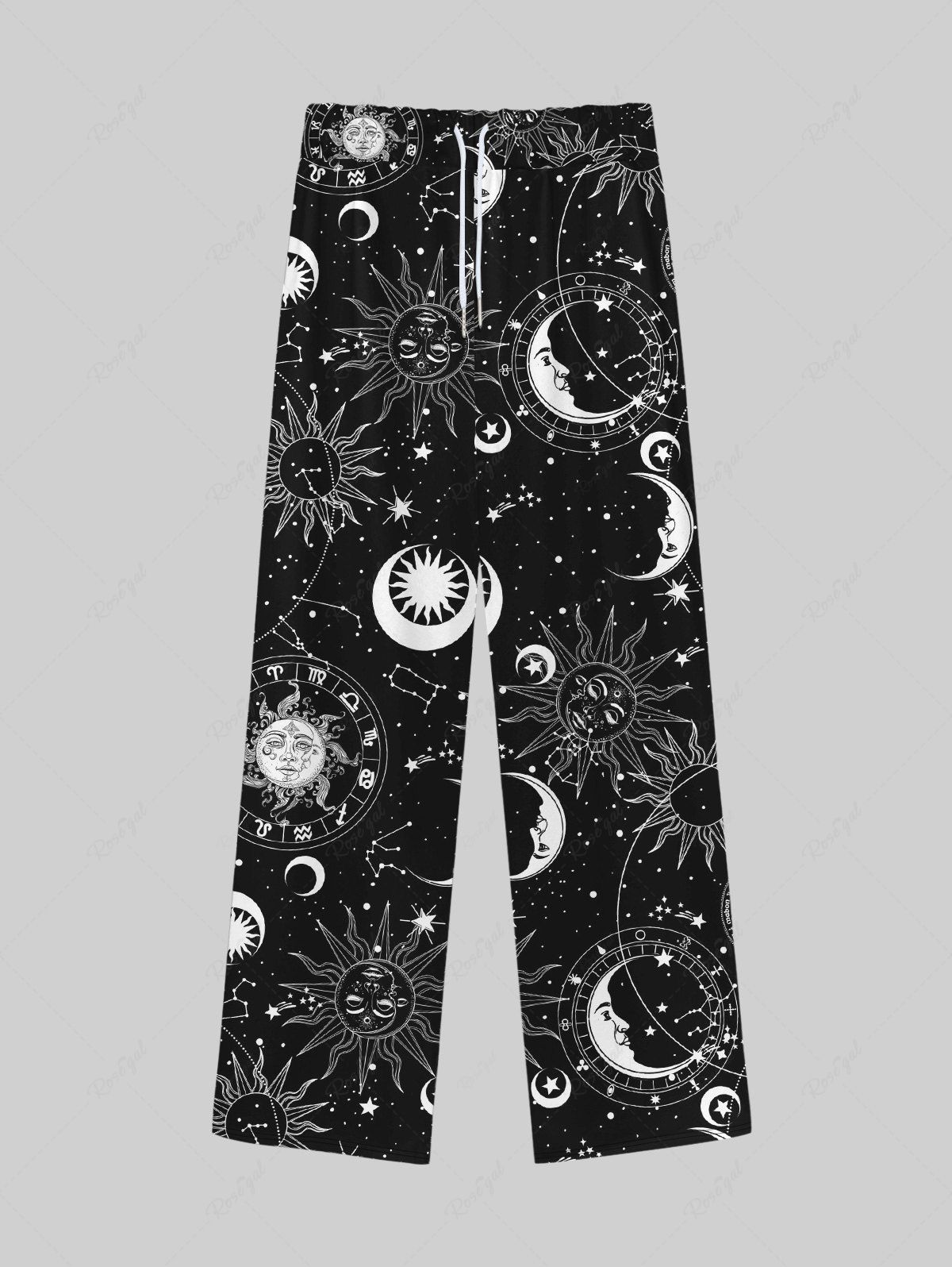 Unique Gothic Galaxy Sun Moon Star Print Wide Leg Drawstring Sweatpants For Men  