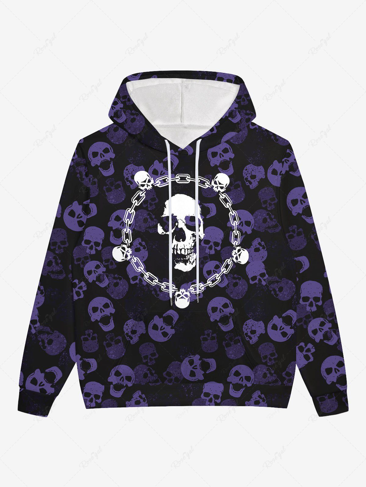 Buy Gothic Skulls Chains Print Drawstring Hoodie For Men  