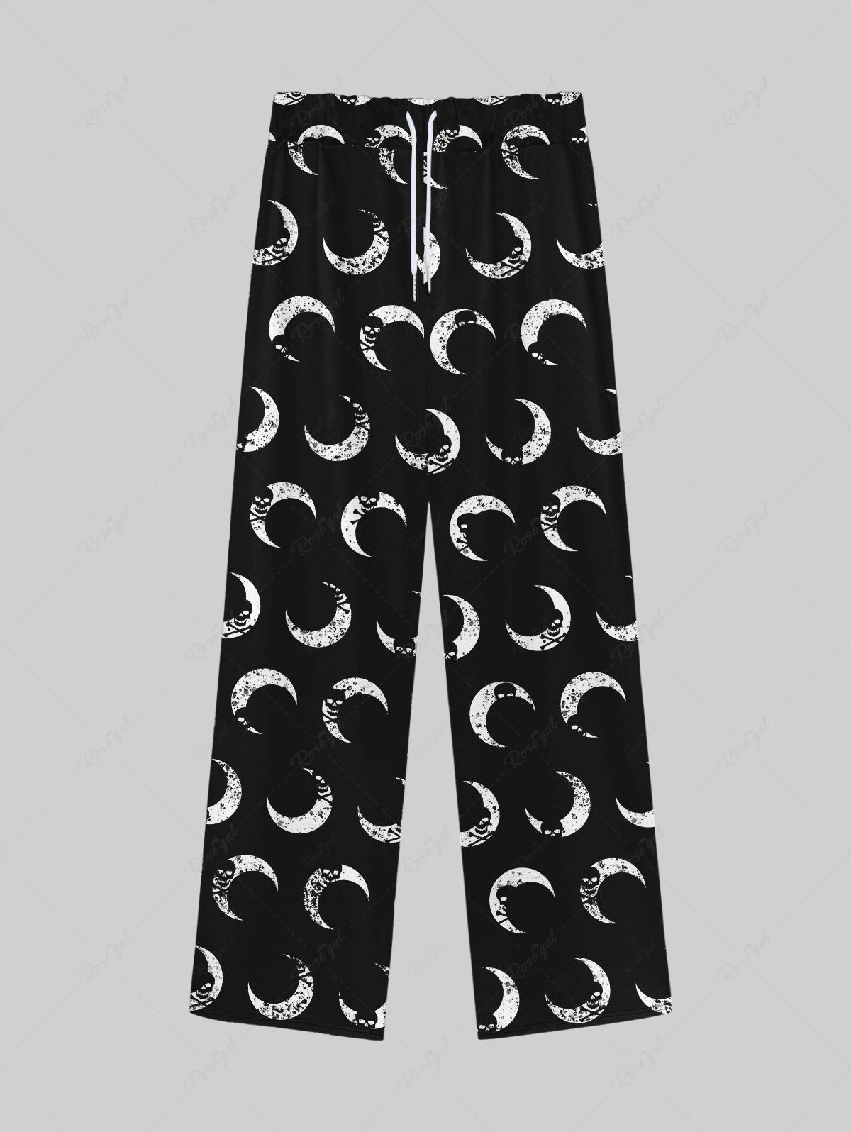 New Gothic Skulls Moon Print Wide Leg Drawstring Sweatpants For Men  
