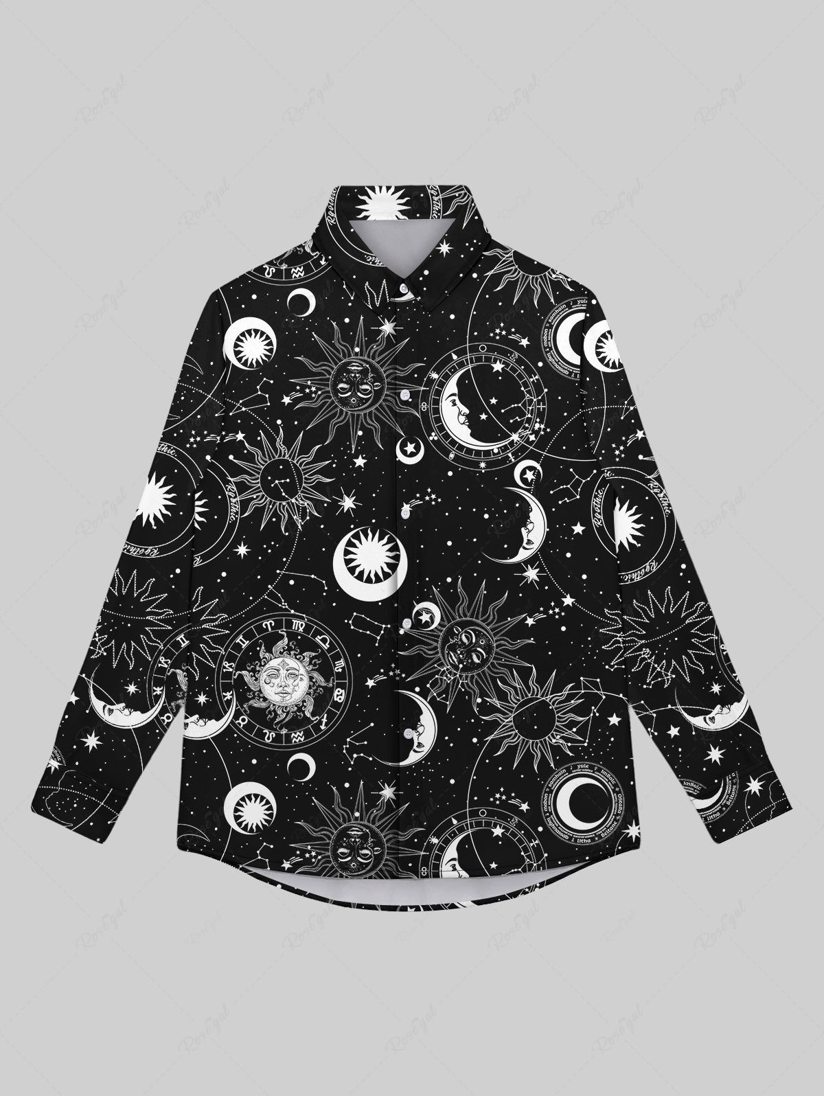 New Gothic Galaxy Sun Moon Star Print Button Down Shirt For Men  