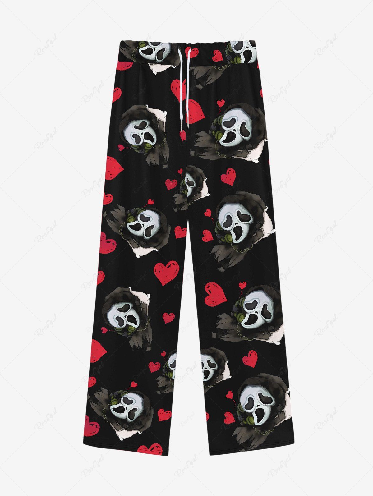 Outfits Gothic Valentine's Day Skull Ghost Heart Print Wide Leg Drawstring Sweatpants For Men  