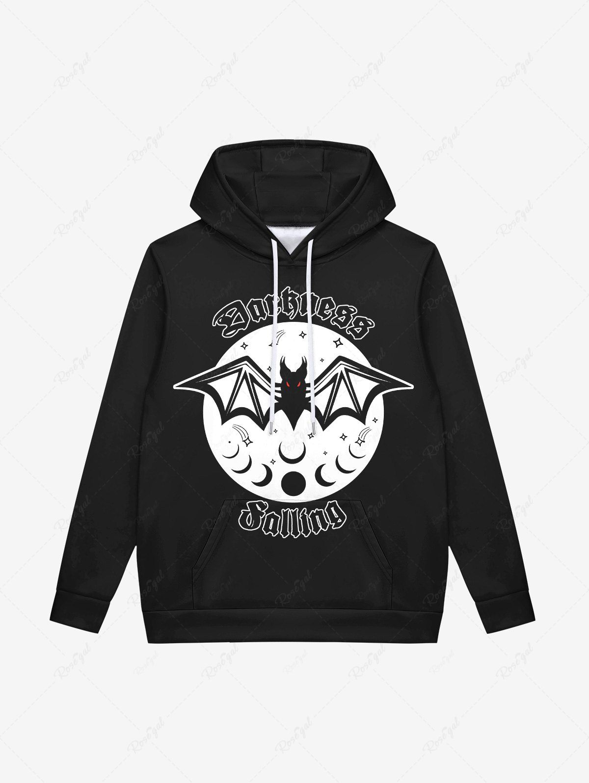 Outfit Gothic Bat Moon Star Colorblock Print Pockets Fleece Lining Drawstring Hoodie For Men  