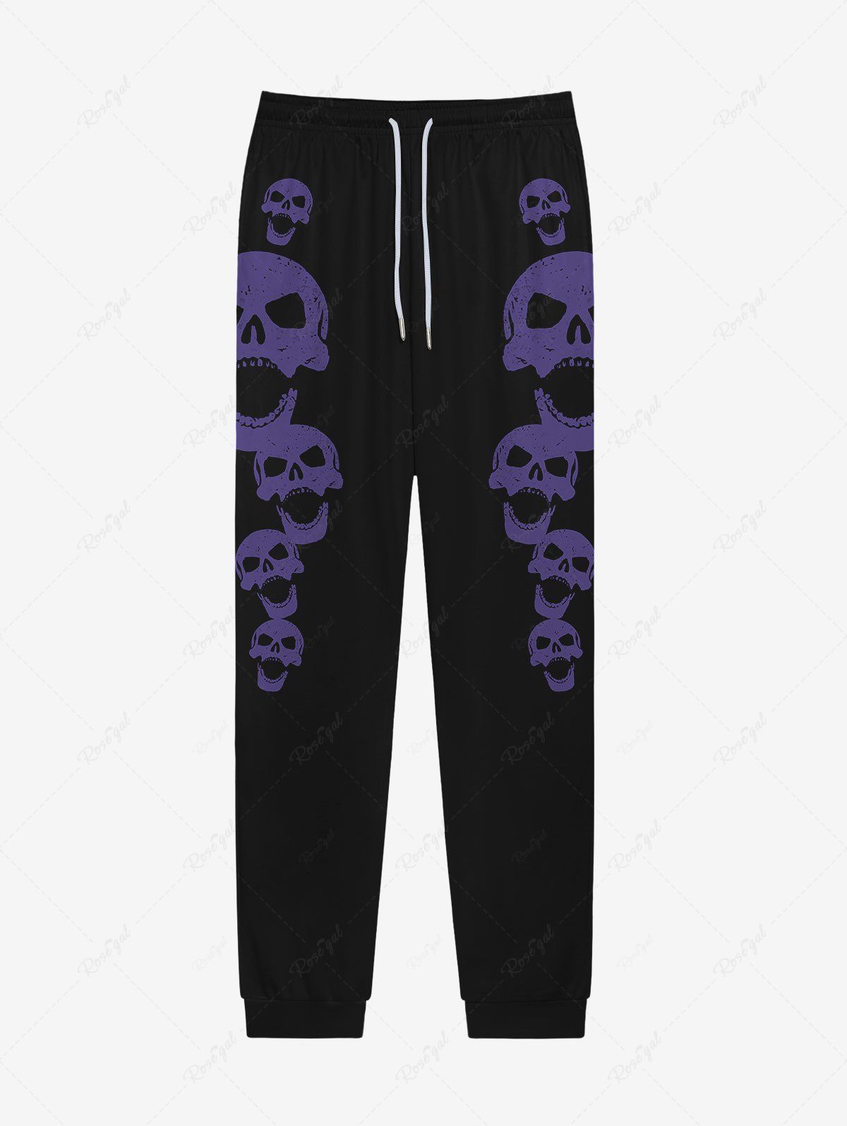 Pantalon de Jogging Gothique Crâne Imprimée avec Poches à Cordon Noir 2XL