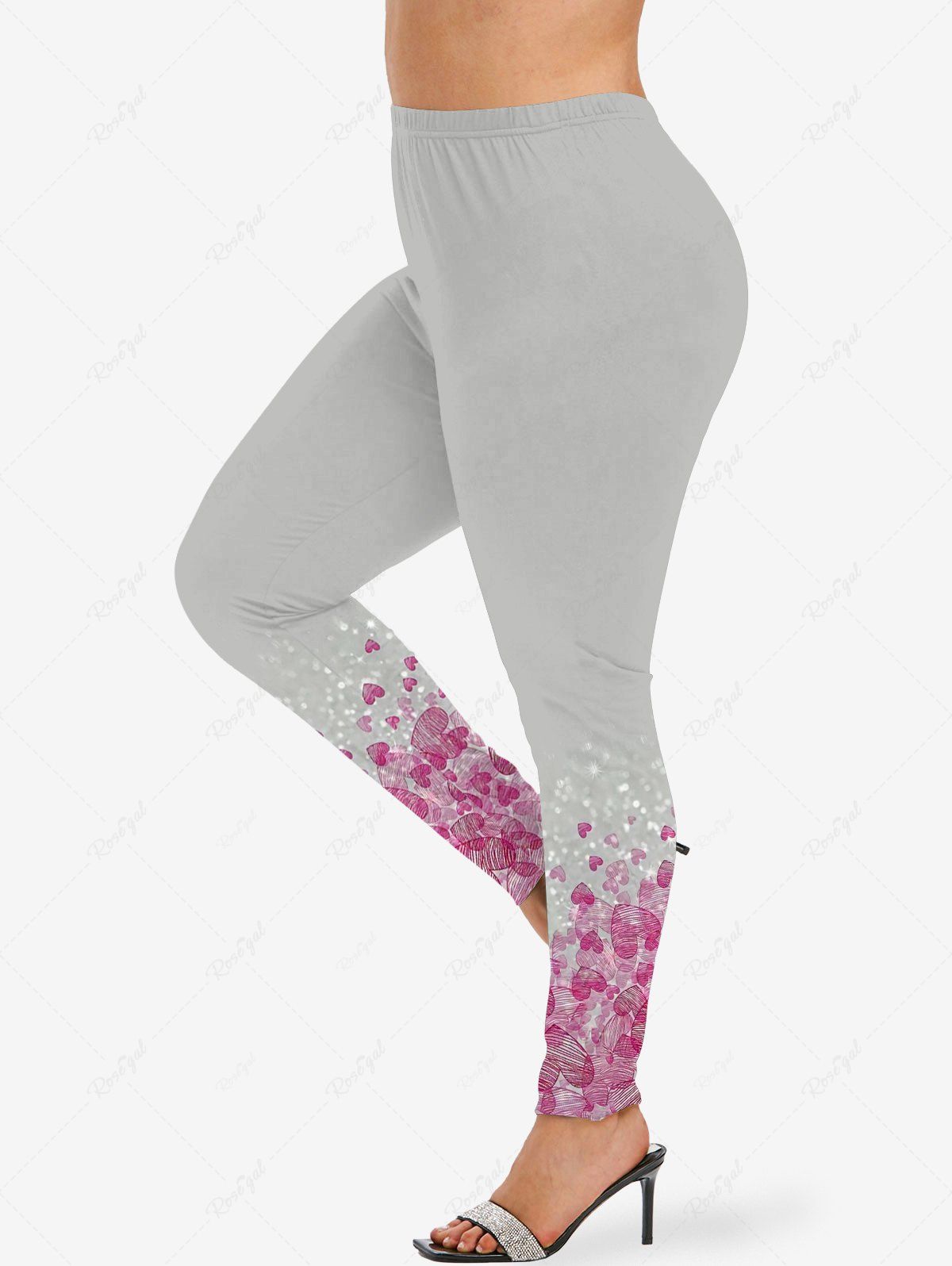 Online Plus Size Glitter Sparkling Striped Heart Print Valentines Skinny Leggings  
