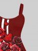 Plus Size Valentine's Day Colorblock Stripe Rose Flower Heart Print Tank Dress -  