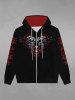 Gothic Skulls Flame Print Pockets Drawstring Zip Up Hoodie For Men -  