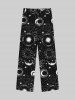 Gothic Galaxy Sun Moon Star Print Wide Leg Drawstring Sweatpants For Men -  
