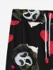 Pantalon de Survêtement avec Cordon de Serrage à Imprimé Fantôme et Cœur pour la Saint-Valentin - Noir 2XL