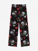 Gothic Valentine's Day Skull Ghost Heart Print Wide Leg Drawstring Sweatpants For Men -  
