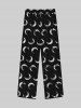 Gothic Skulls Moon Print Wide Leg Drawstring Sweatpants For Men -  
