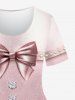 T-shirt Ombre 3D Nœud Papillon Imprimé de Grande Taille à Paillettes - Rose clair 6X