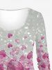 Plus Size Glitter Sparkling Striped Heart Print Valentines Long Sleeves T-shirt -  