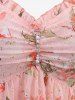 Plus Size Ruched Pearl Buckle Ruffles Hot Stamping Flower Print Chiffon Cami Top and Heart Ring Ribbed Textured Crop Top -  