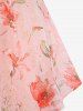 Plus Size Ruched Pearl Buckle Ruffles Hot Stamping Flower Print Chiffon Cami Top and Heart Ring Ribbed Textured Crop Top -  