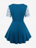 Haut Croisé Fleuri Brodé Panneau en Dentelle Chaîne de Grande Taille à Volants - Bleu M | US 10