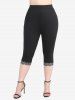 Plus Size Floral Lace Trim Pocket Patchwork Capri Leggings -  