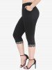 Plus Size Floral Lace Trim Pocket Patchwork Capri Leggings -  