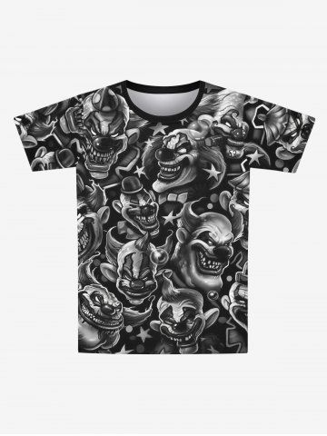 Gothic Clown Bowknot Star Print T-shirt For Men - BLACK - 6XL