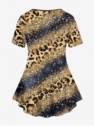 Plus Size Leopard Sparkling Sequin Glitter Colorblock 3D Print T-shirt